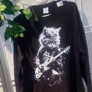 Unisex Black Cat Guitar Graphic Long Sleeve Tee